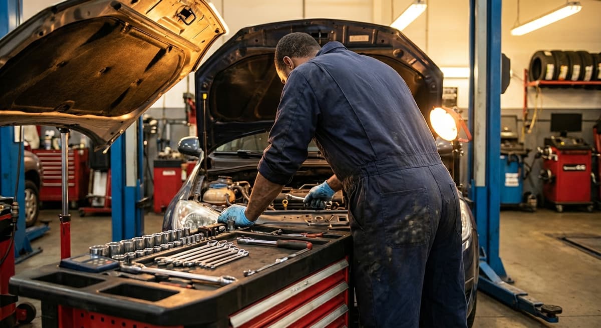 Mechanic working on vehicle